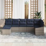 vidaXL Ensemble de canapé de jardin 7 Pièces Gris et marine polyrotin