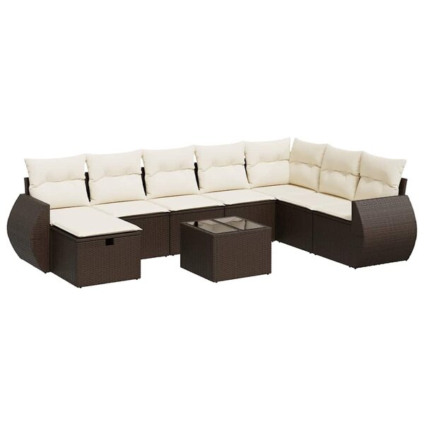 vidaXL Salon de jardin avec coussins 9 Pièces marron résine tressée