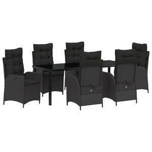 vidaXL Ensemble de salle à manger de jardin 7 pièces avec coussins Noir Rattan poly