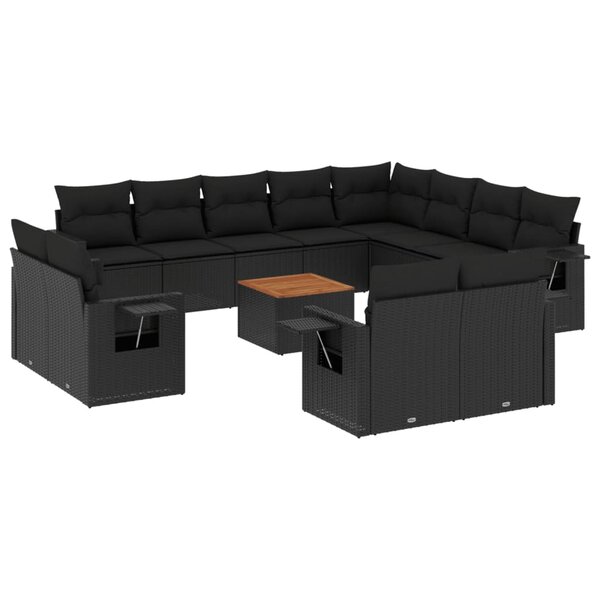 vidaXL Salon de jardin avec coussins 13 Pièces noir résine tressée