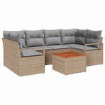 vidaXL Ensemble de canapé de jardin avec coussin 7 Pièces Beige polyrotin