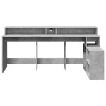 Bureau table poste de travail meuble d'ordinateur informatique étude et lumières LED 200 x 104 x 91cm bois ingénierie gris 02_0023802