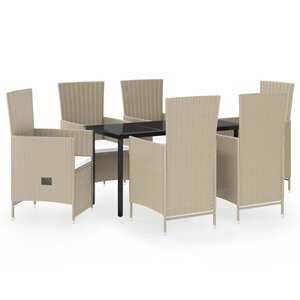 vidaXL Ensemble à manger de jardin avec coussins 7 Pièces Beige