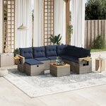 vidaXL Salon de jardin 8 Pièces avec coussins gris résine tressée