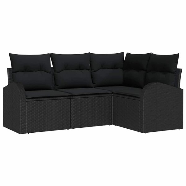 vidaXL Ensemble de canapé de jardin avec coussin 4 Pièces Noir Poly rotin