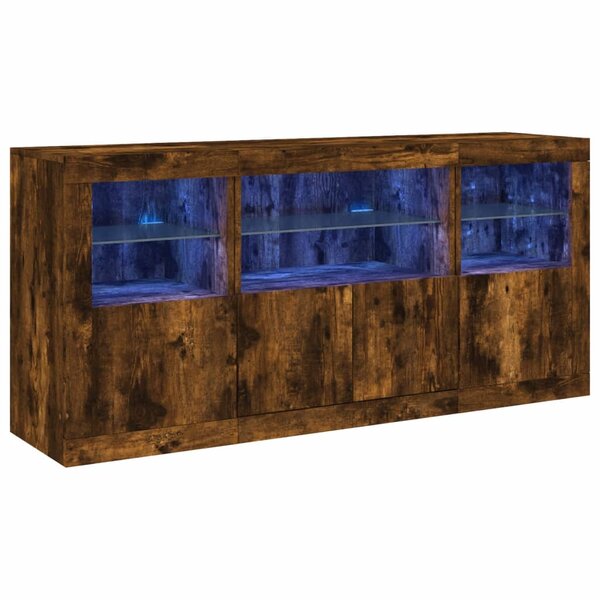 vidaXL Buffet avec lumières LED chêne fumé 142 5x37x67 cm