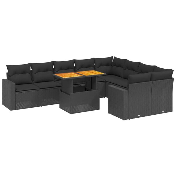 vidaXL Salon de jardin 10 Pièces avec coussins noir résine tressée