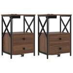 vidaXL Cabinet de chevet avec tiroir 2 Pièces Chêne brun 40 x 31 x 60 cm
