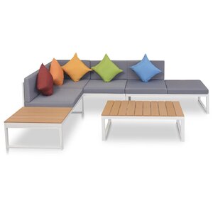 Salon de jardin meuble d'extérieur ensemble de mobilier 4 pièces avec coussins aluminium et WPC 02_0016077