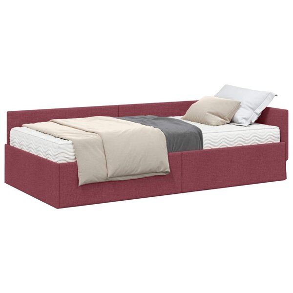 vidaXL Cadre de lit d'angle avec matelas 2 pc Bordeaux 90 x 200 cm