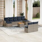 vidaXL Salon de jardin 10 Pièces avec coussins gris résine tressée