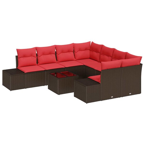 vidaXL Ensemble de canapé de jardin 9 Pièces Beige Rouge 55 x 55 x 37 cm