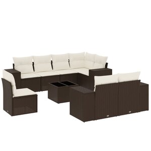 vidaXL Salon de jardin avec coussins 9 Pièces marron résine tressée