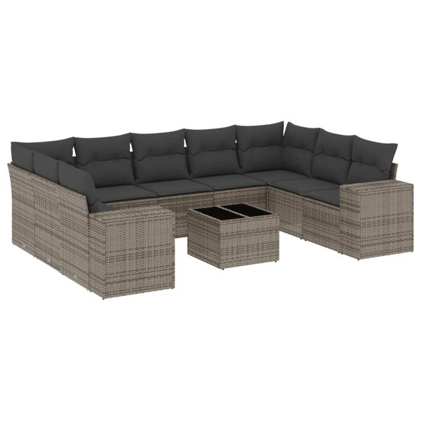 vidaXL Salon de jardin avec coussins 10 Pièces gris résine tressée