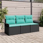 vidaXL Ensemble de canapé de jardin avec coussin 3 Pièces Noir Poly rotin
