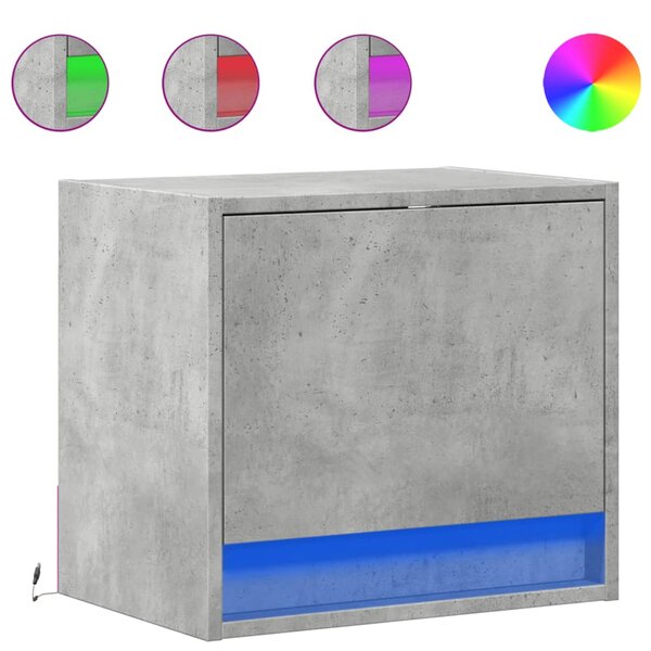 vidaXL Tables de chevet murales avec lumières LED 2 Pièces gris béton