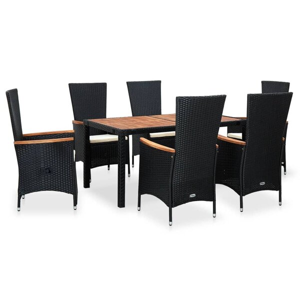 vidaXL Ensemble à manger d'extérieur 7Pièces Résine tressée acacia Noir