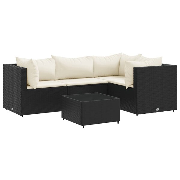 vidaXL Salon de jardin 5 Pièces avec coussins Noir Résine tressée