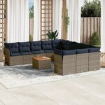 vidaXL Salon de jardin avec coussins 12 Pièces gris résine tressée