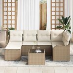 vidaXL Ensemble de canapé de jardin 7 Pièces Beige et blanc Poly rotin