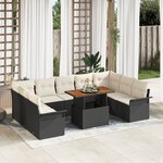 Ensemble Canapé de Jardin 10 Pièces avec Coussins Rattan Poly Noir