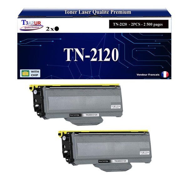 2 Toners compatibles avec Brother TN2120 pour Brother DCP-7030  DCP-7040  DCP-7045N  DCP-7048W - 2 600 pages - T3AZUR