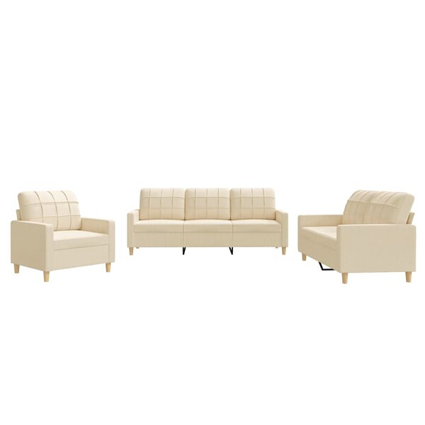 vidaXL Ensemble de canapés 3 Pièces avec coussins Crème Tissu