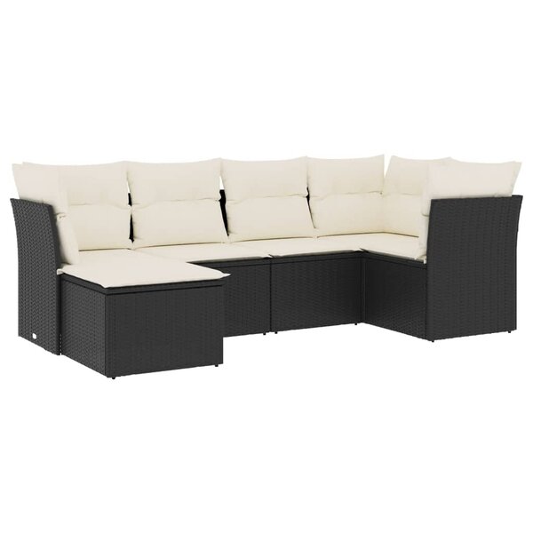 vidaXL Salon de jardin 6 Pièces avec coussins noir résine tressée