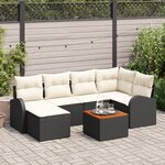 Ensemble de canapé de jardin 7 pièces avec coussins Noir Polyrattan Acacia