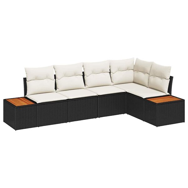 vidaXL Ensemble de canapé de jardin avec coussin 5 Pièces Noir et crème