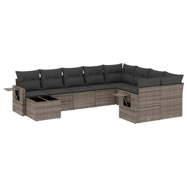 vidaXL Salon de jardin avec coussins 10 Pièces gris résine tressée