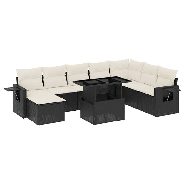 vidaXL Salon de jardin 8 Pièces avec coussins noir résine tressée