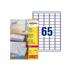 Boîte de 6500 étiquettes adresse laser recyclées blanc 38,1 x 21,2 mm avery