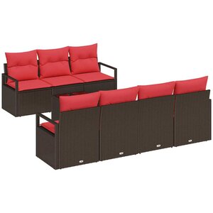 vidaXL Ensemble de canapé de jardin avec coussin 8 Pièces Beige Rouge