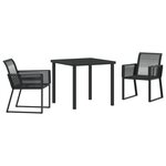 vidaXL Ensemble de Salle à Manger de Jardin 3 Pièces Noir Poly Rattan