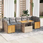 vidaXL Salon de jardin avec coussins 8 Pièces beige résine tressée acacia