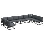 vidaXL Ensemble de canapé de jardin avec coussin 10 Pièces Noir Aluminium