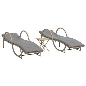 vidaXL Chaises longues lot de 2 avec table beige résine tressée