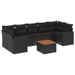 vidaXL Salon de jardin 8 Pièces avec coussins noir résine tressée
