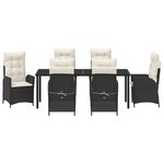 vidaXL Set de salle à manger de jardin 7 pièces avec coussins - Noir Poly Rattan