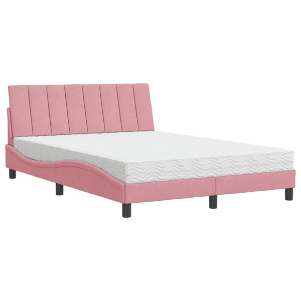 vidaXL Lit avec matelas Hanko rose 120x200 cm velours