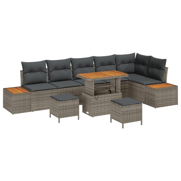 vidaXL Ensemble de Canapés de Jardin 9 Pièces avec Coussins Gris Rotin Synthétique Acacia