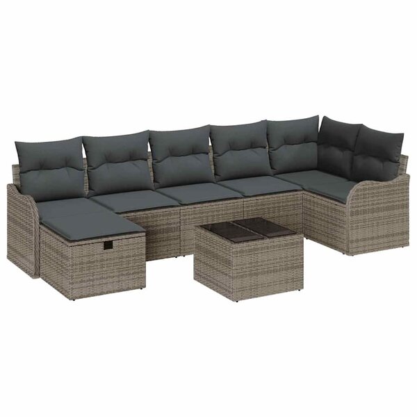 vidaXL Ensemble de canapé de jardin avec coussin 8 Pièces Gris Poly rotin