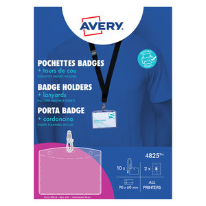 AVERY Boîte de 10 pochettes badges 60 x 90 mm avec inserts et lacets