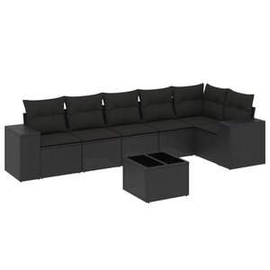 vidaXL Salon de jardin 7 Pièces avec coussins noir résine tressée