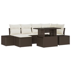 vidaXL Ensemble de canapé de jardin 7 pièces avec coussins marron en poly rotin