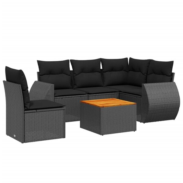 vidaXL Salon de jardin 6 Pièces avec coussins noir résine tressée