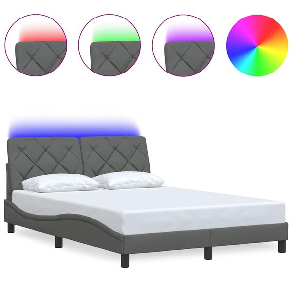 vidaXL Cadre de lit avec LED sans matelas gris foncé 120x200 cm tissu