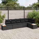 vidaXL Ensemble de canapé de jardin 6 pièces avec coussins Noir Poly Rotin Acacia