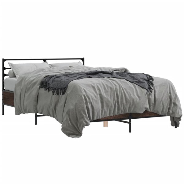 vidaXL Cadre de lit chêne marron 120x190 cm bois d'ingénierie et métal